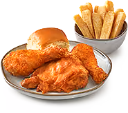 3-piece chicken combo: fried chicken, roll, and Cole Slaw.