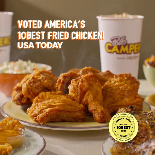 Pollo Campero ranks No. 2 for the second consecutive year in the USA TODAY 10BEST Reader's Choice Awards for Best Fast Food Fried Chicken 