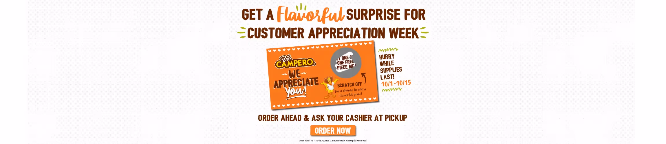 Headline that reads "Get a flavorful surprise for customer appreciation week" 