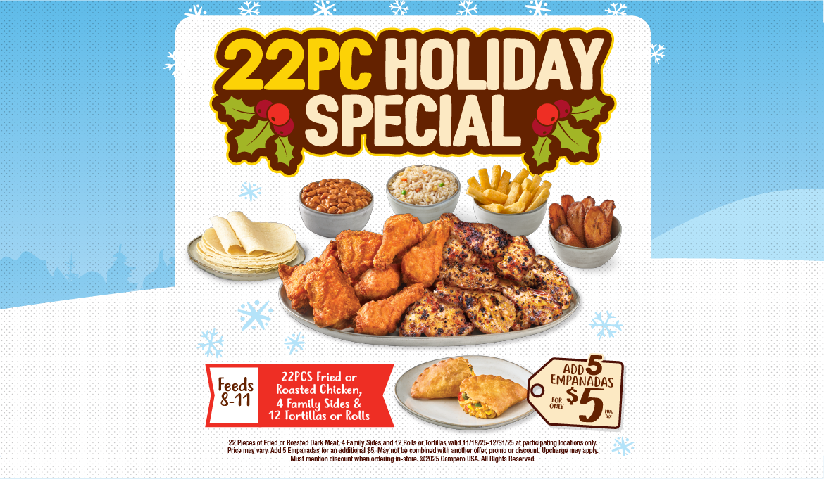 headline that reads 22 piece holiday special 