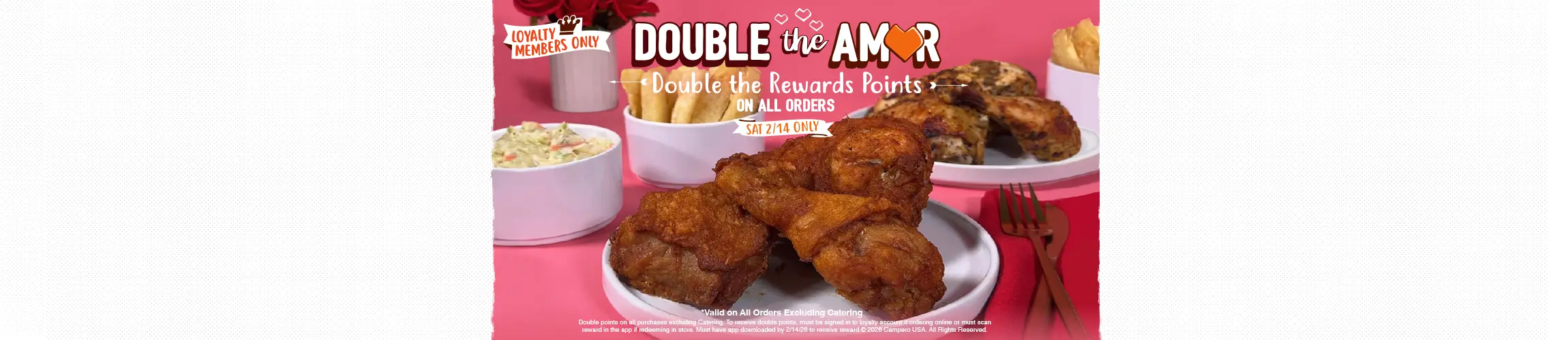 headline that reads "double the amore" double the rewards points on ALL orders Saturday 2/14 only 