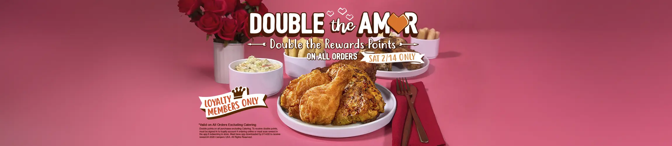 headline that reads "double the amore" double the rewards points on ALL orders Saturday 2/14 only