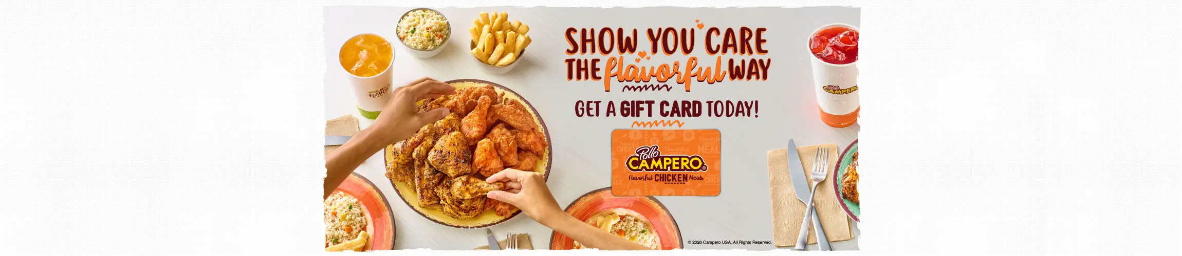 Generic gift card w/ headline "Show you care the flavorful way" and "Get a gift card today!" 