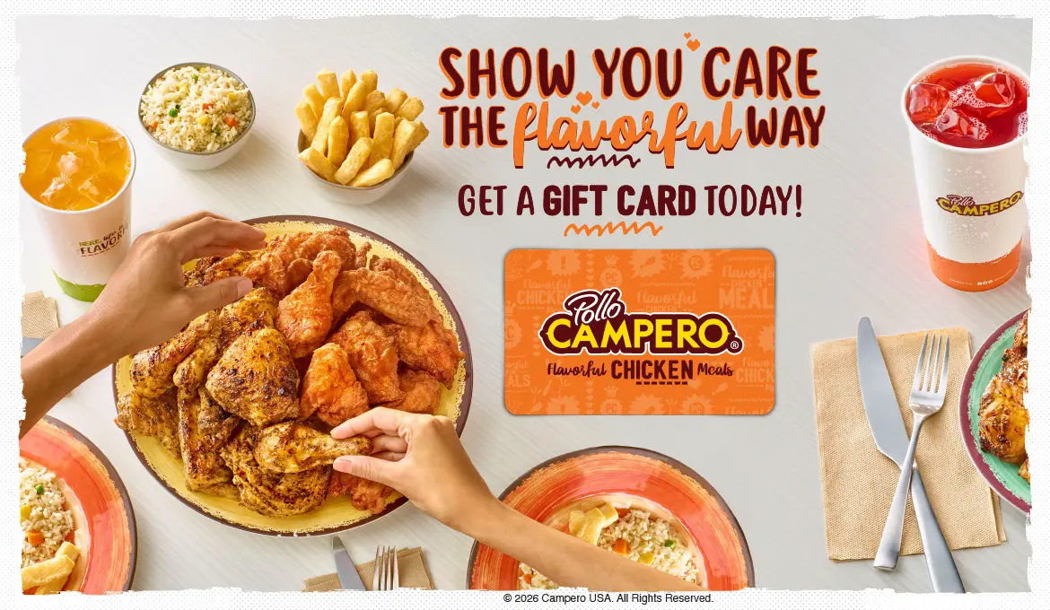 Generic gift card w/ headline "Show you care the flavorful way" and "Get a gift card today!" 