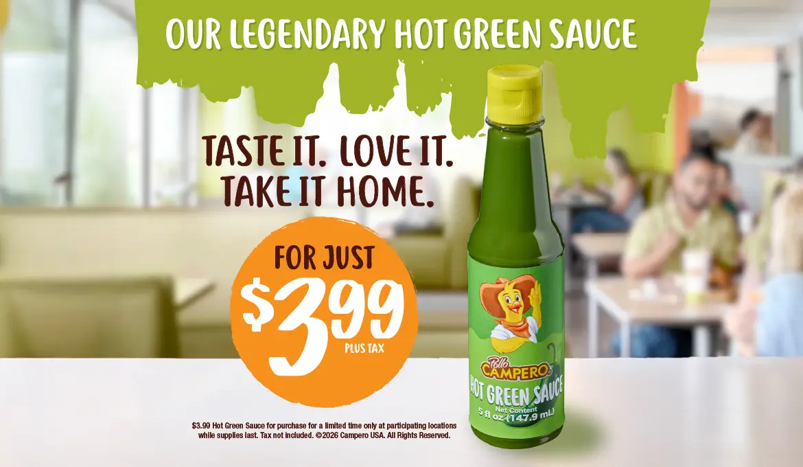 Headline that reads" Our legendary hot green sauce for just $3.99" 