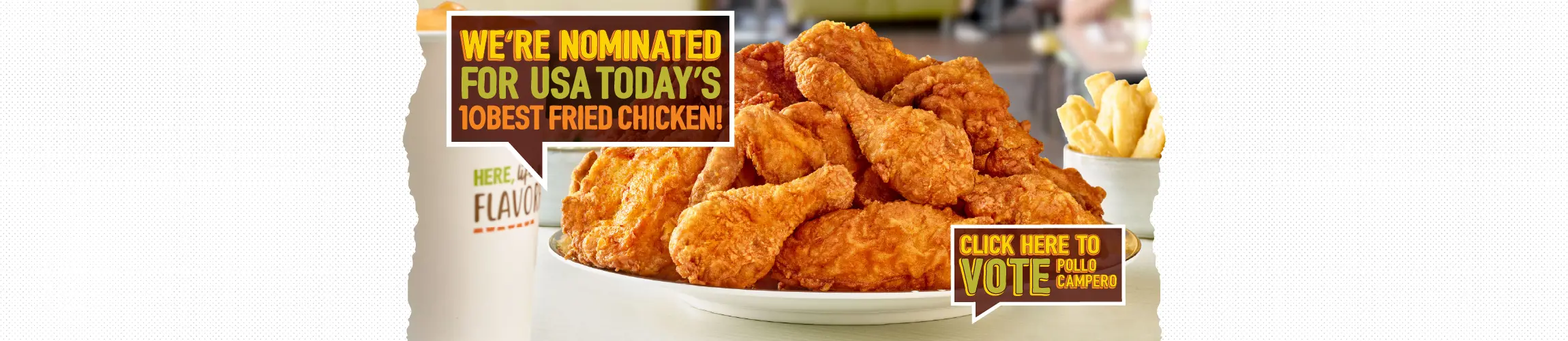 Headline that reads: "We're nominated for USA Today's 10Best Fried Chicken!" 