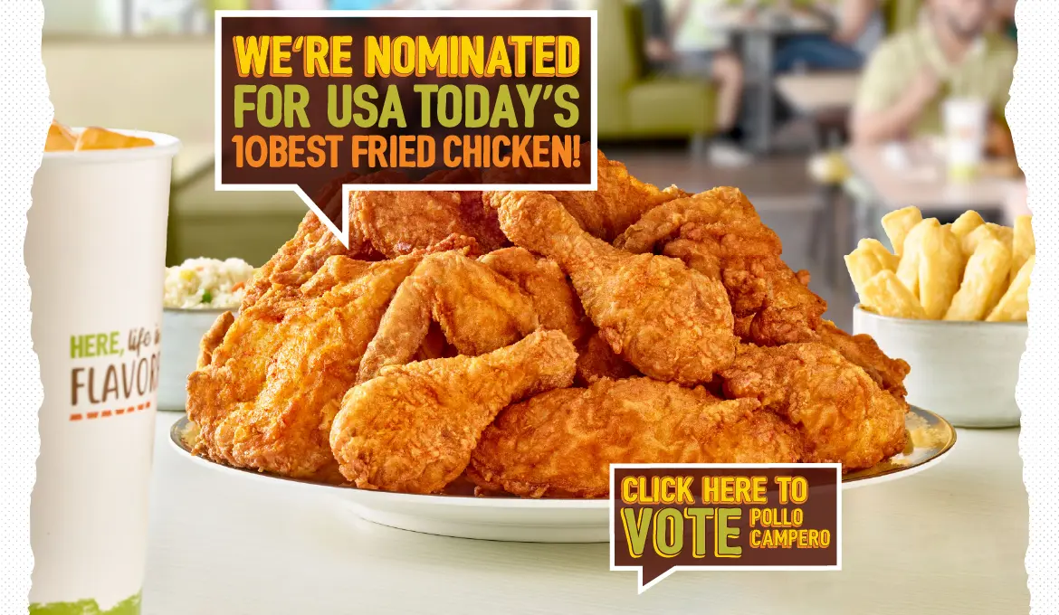 Headline that reads: "We're nominated for USA Today's 10Best Fried Chicken!" 