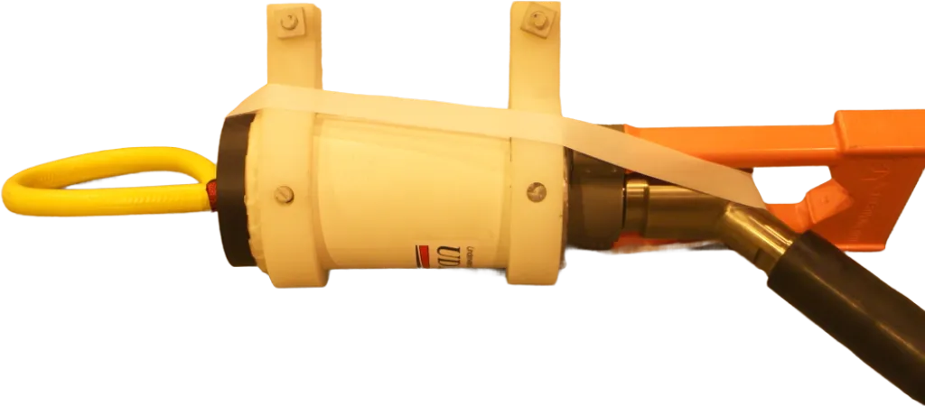 Combined parking receptacle and protector for electrical and optical connectors, featuring a yellow buoyant tube and secure attachment mechanism, designed for subsea operations.