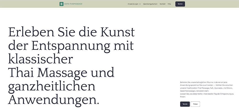 Screenshot der Soma Thai Massage Website