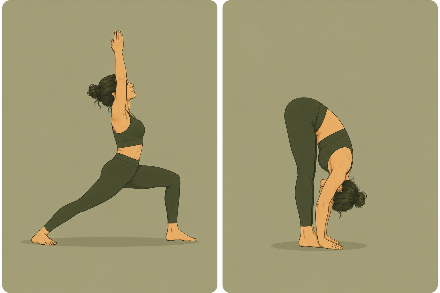 Zwei Haltungen im Übergang – Vīrabhadrāsana I und Vorbeuge