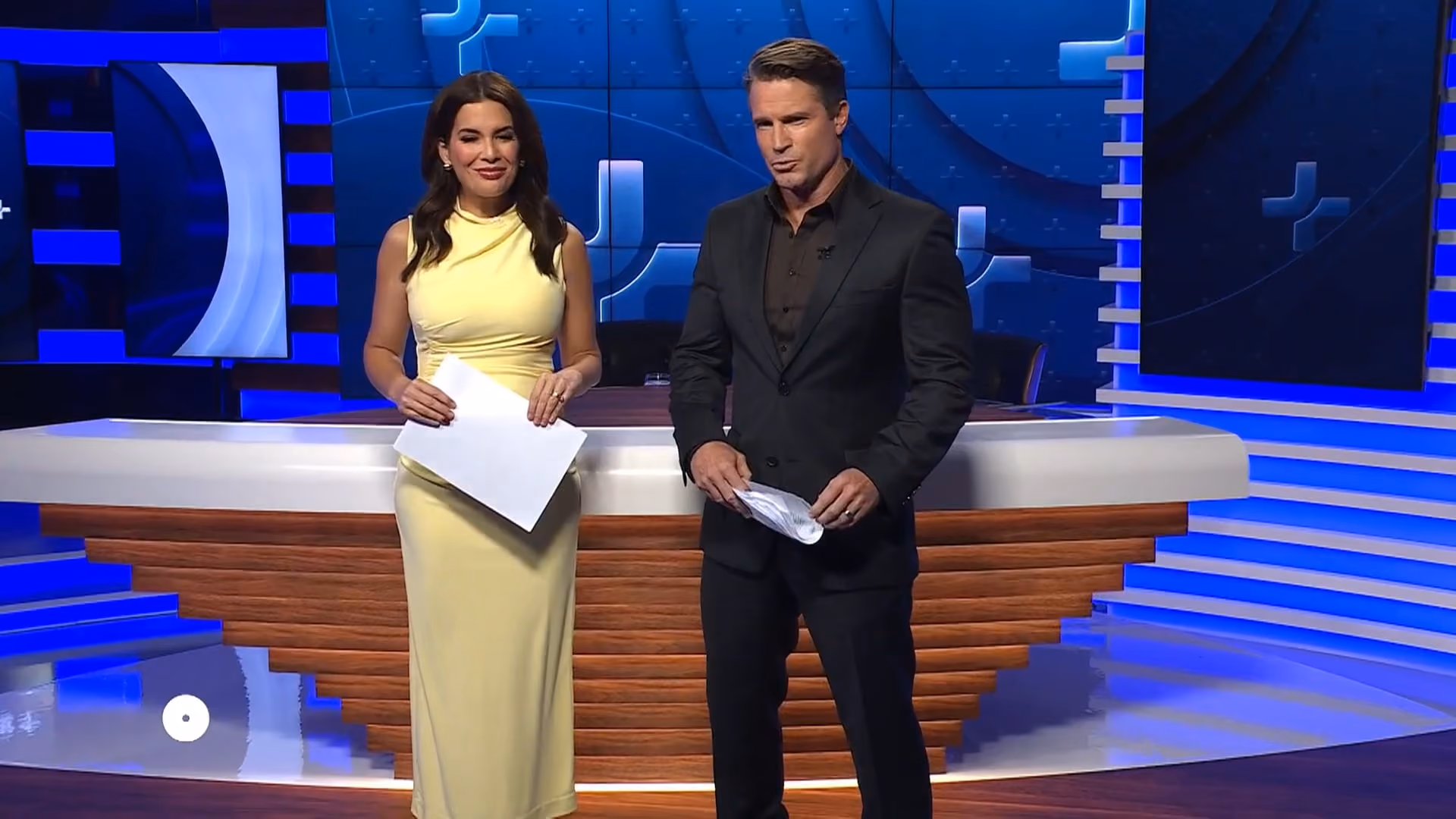 News anchors at channel 10 presenting a segment on new methods to prevent violent attacks on Australian supermarket workers by Start Beyond.