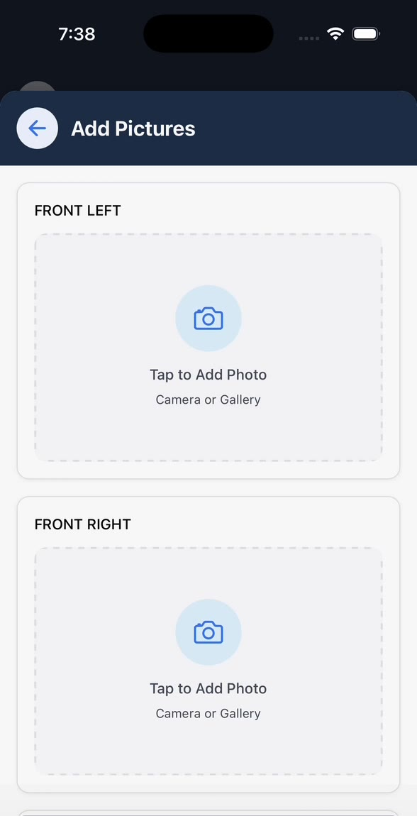 BookingCentral mobile app photo documentation screen