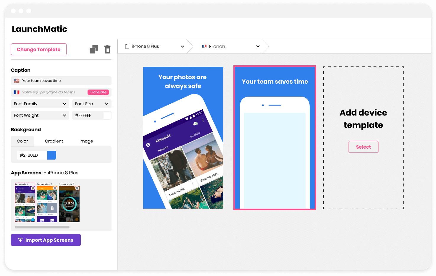 Preview of LaunchMatic's app screenshot design tool