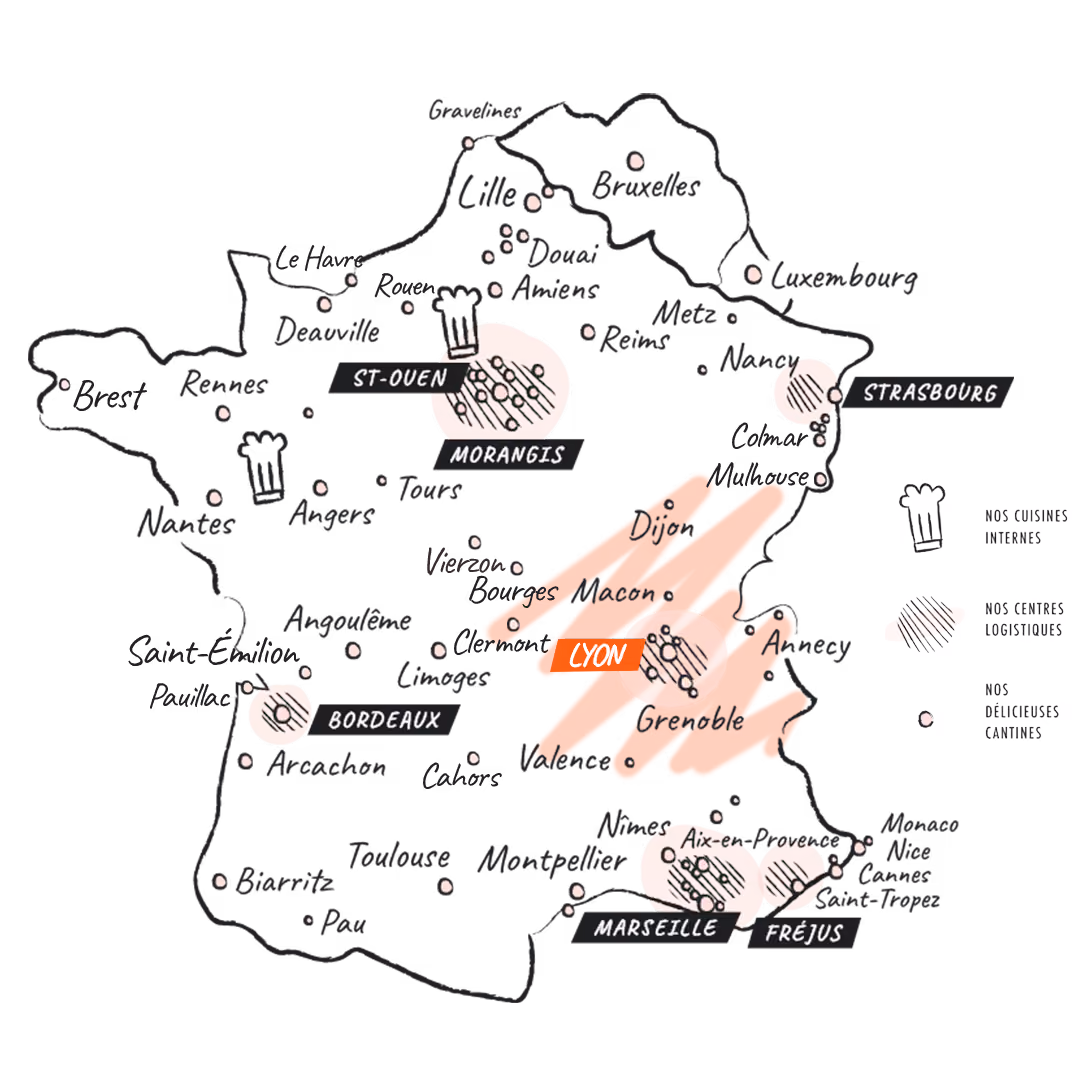 Restauration d'entreprise Foodles Cantine à Lyon, Villeurbanne, Saint-Étienne, Grenoble, Valence, Clermont-Ferrand, Dijon et toute l'Auvergne-Rhône-Alpes et la Bourgogne-Franche-Comté