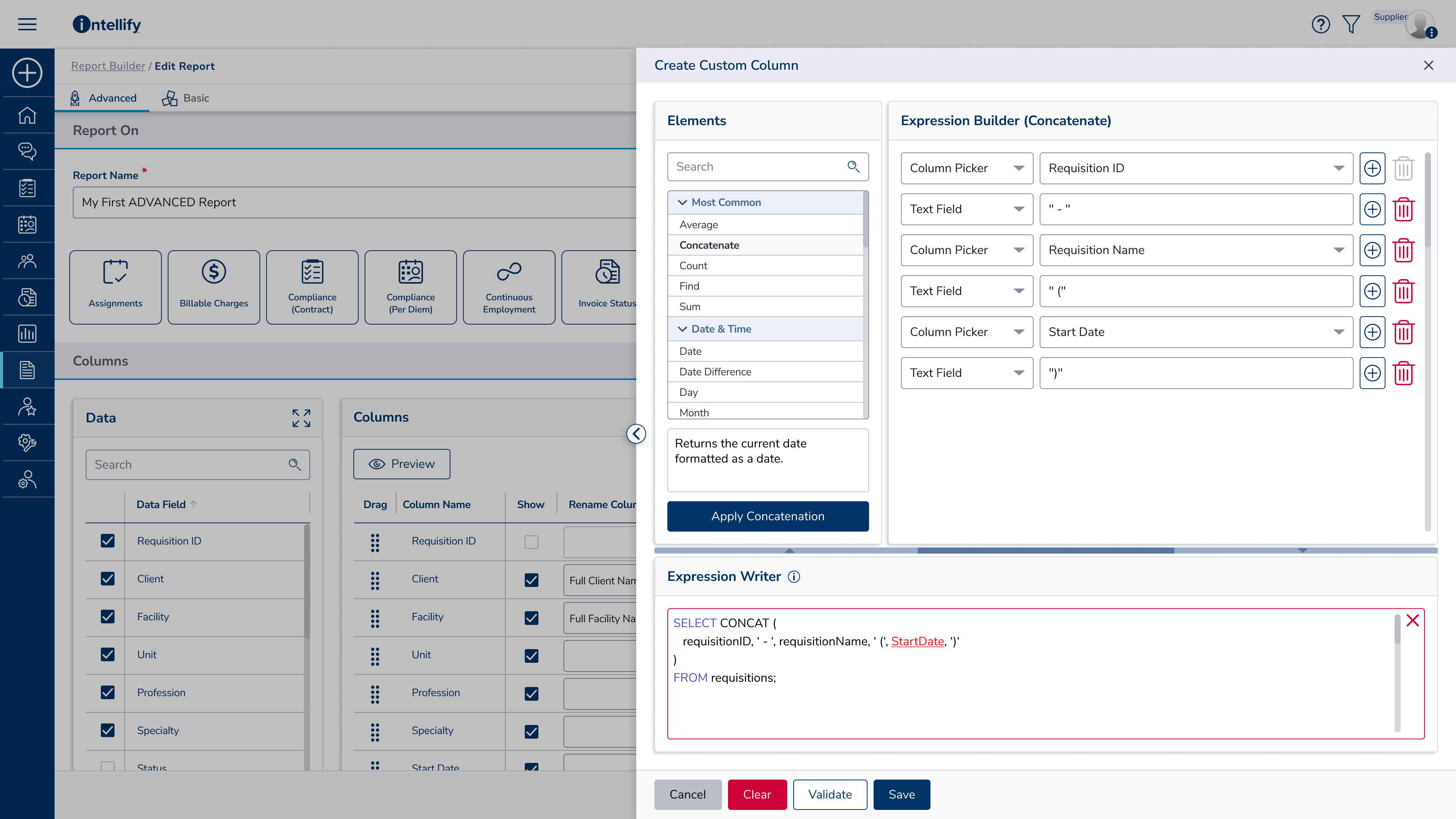 Custom Columns Modal With Errors