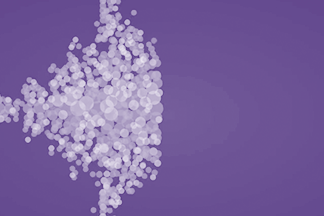 This gif has a purple background that has diversely shaped bubbles ranging in color from greyish purple to a white purple. The does start in a clump on the lefts side of the image and spread across to themselves out to the other side of the image in a bubble graph. The graph represents a small portion of data that Nuvi's data can provide to your company.