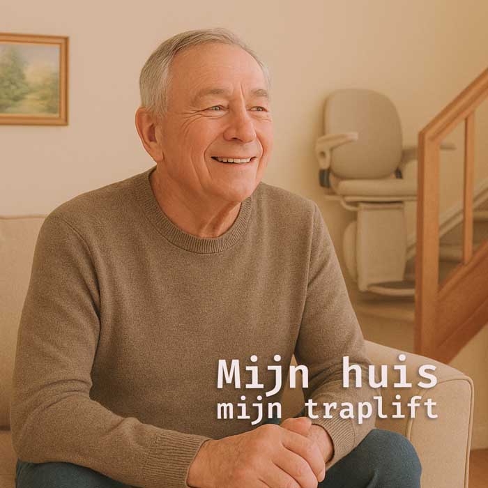 tevreden oudere man in zijn eigen woonomgeving