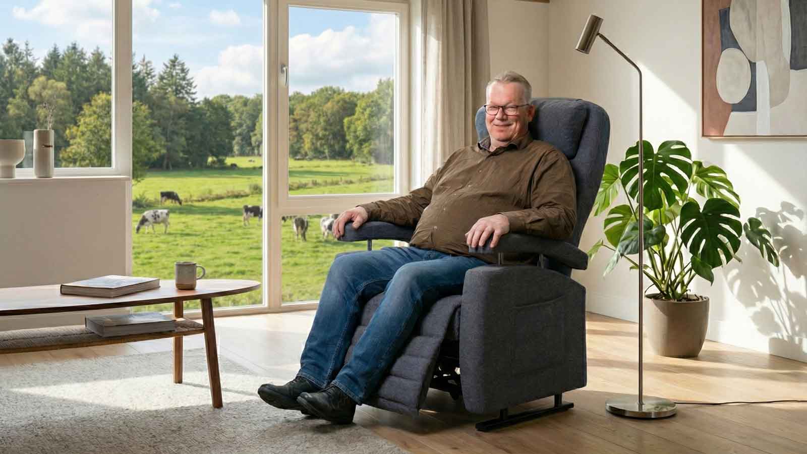 robert in een fitvorm zorgstel in een moderne woonkamer