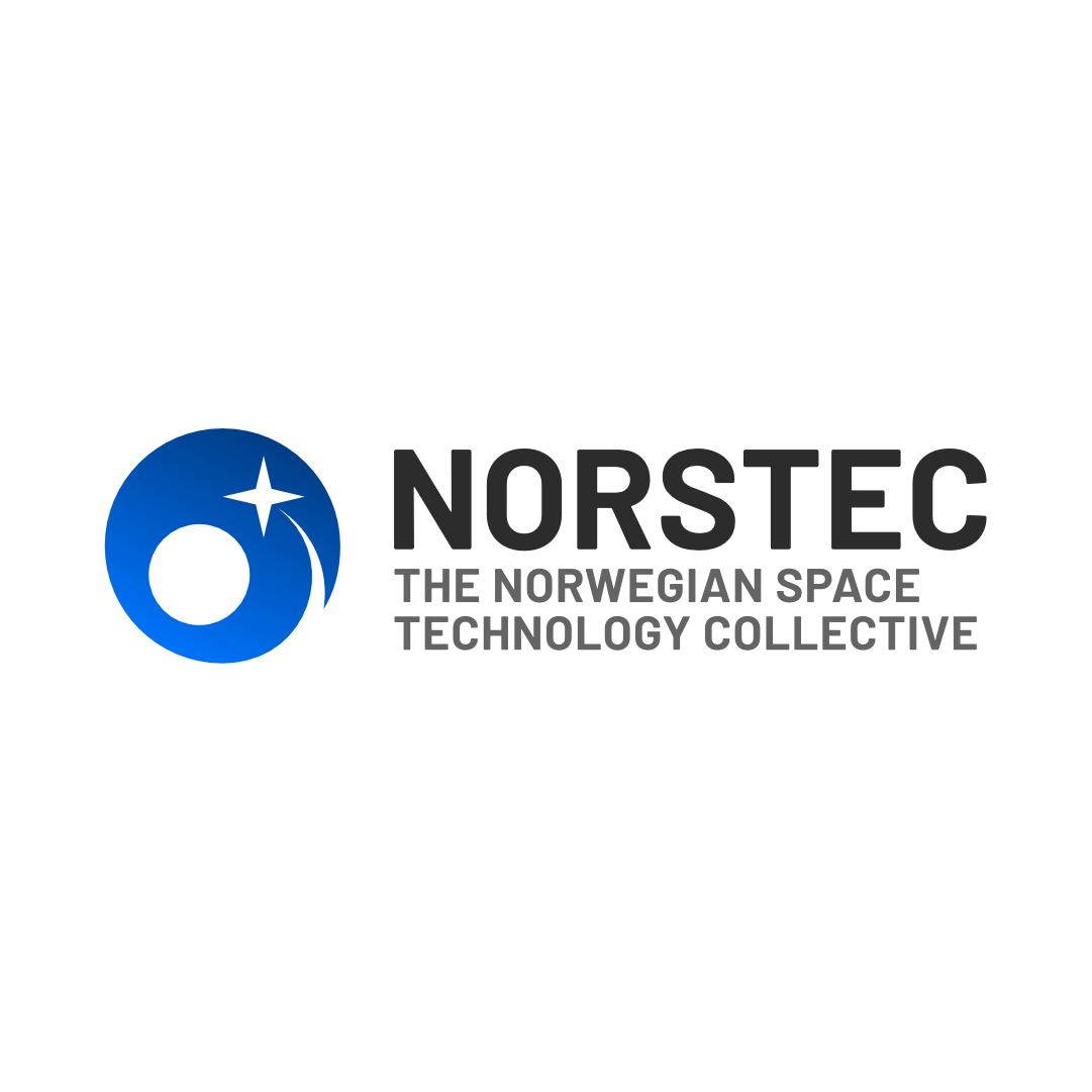 Logo of NORSTEC with a blue circular symbol and text 'THE NORWEGIAN SPACE TECHNOLOGY COLLECTIVE'.