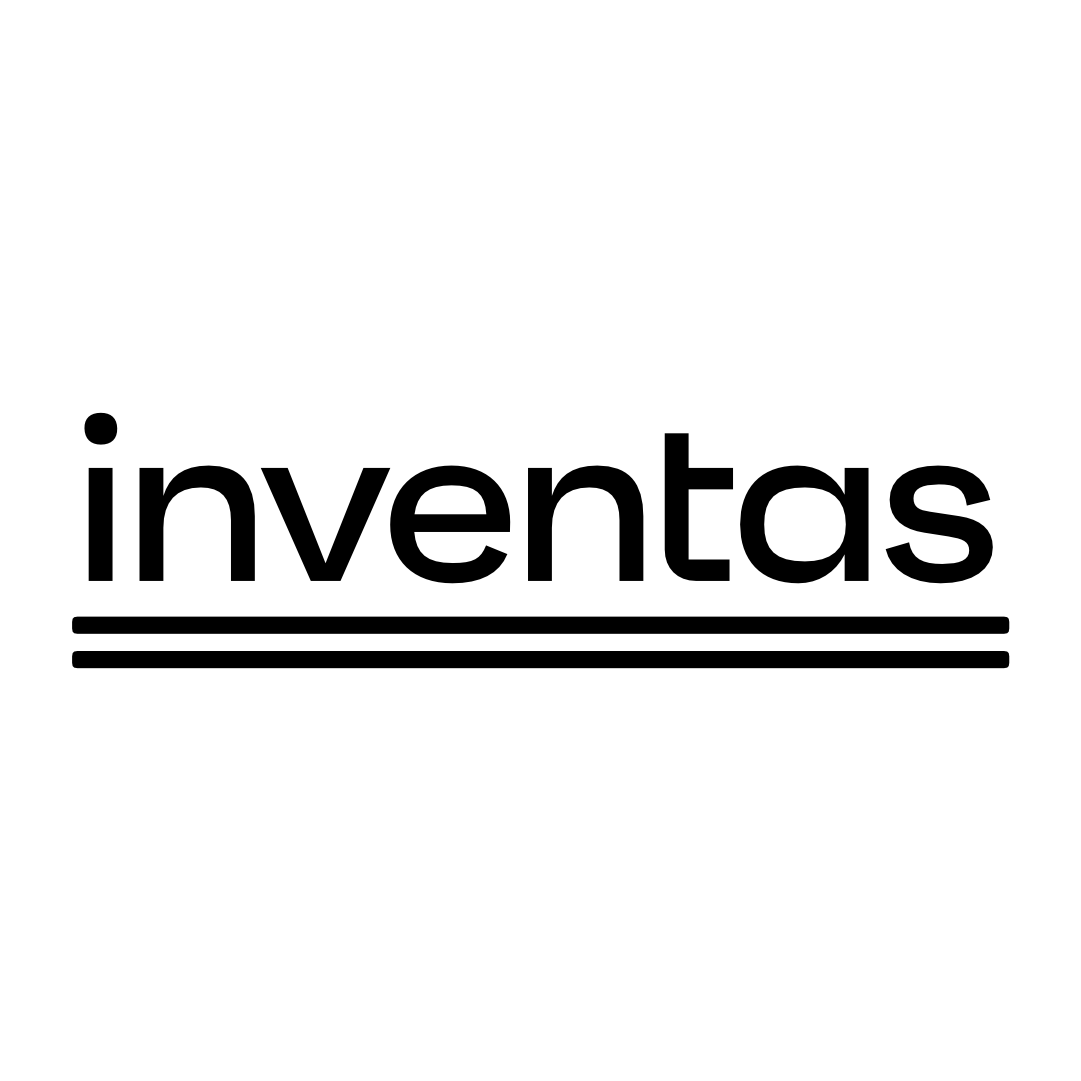 Black lowercase text 'inventas' with two parallel horizontal black lines underneath.