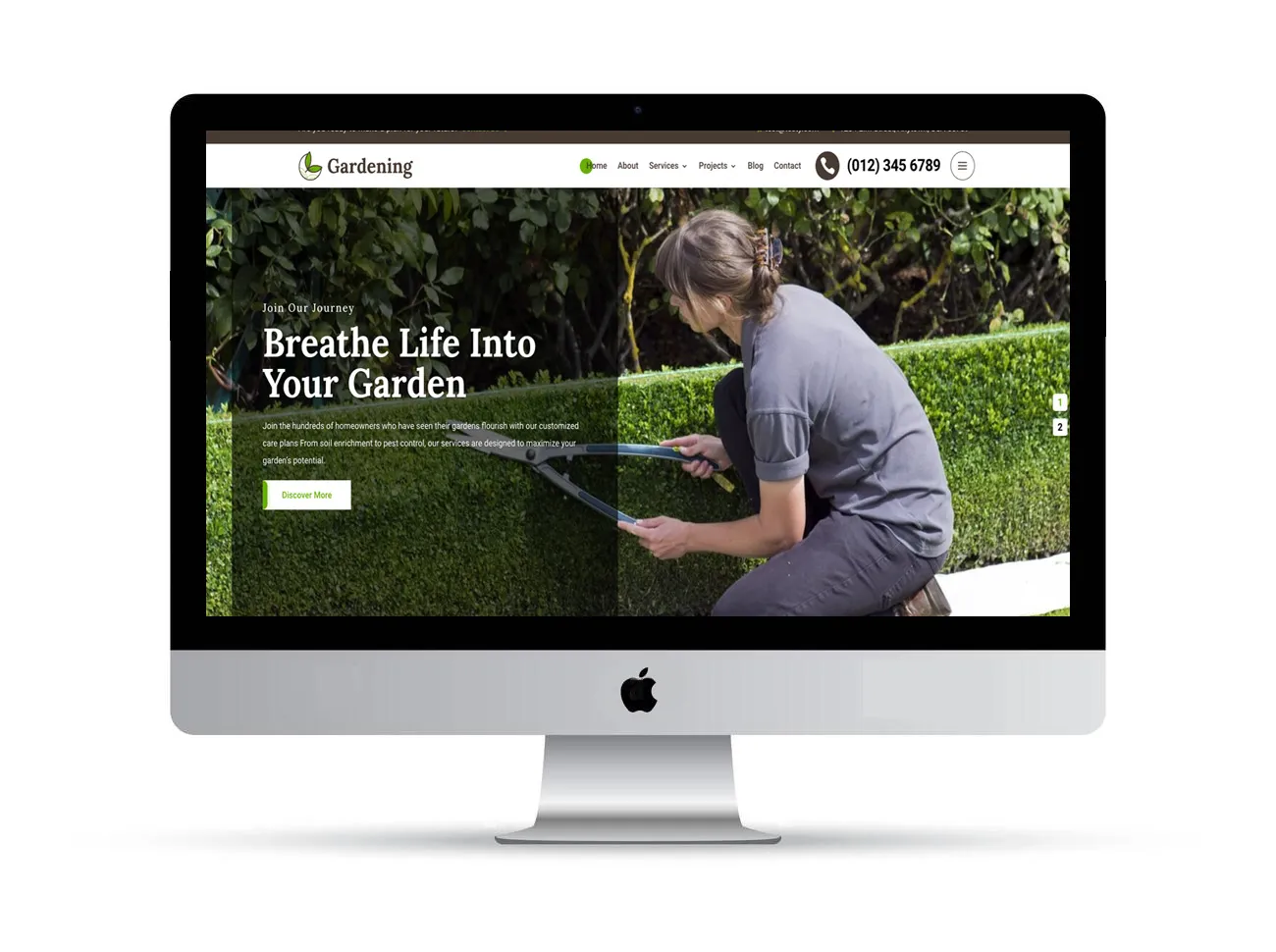 woman cutting hedge website hero section
