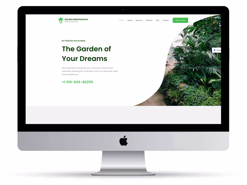 garden design website template with curves and bush