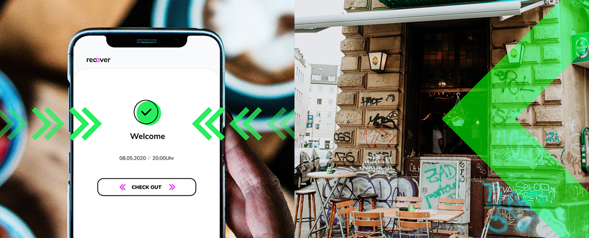Recover App in front of a restaurant