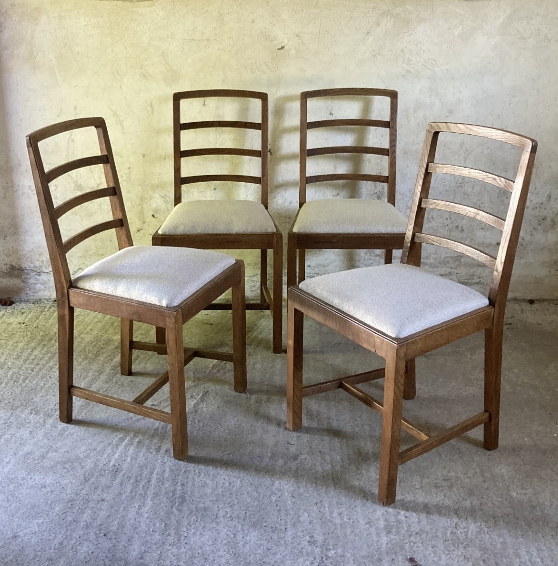 Set of 4 Heals oak dining chairs