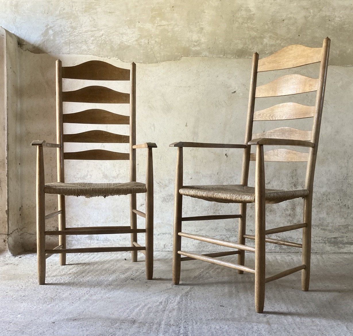 Pair of  ladder back chairs by Ernest Gimson