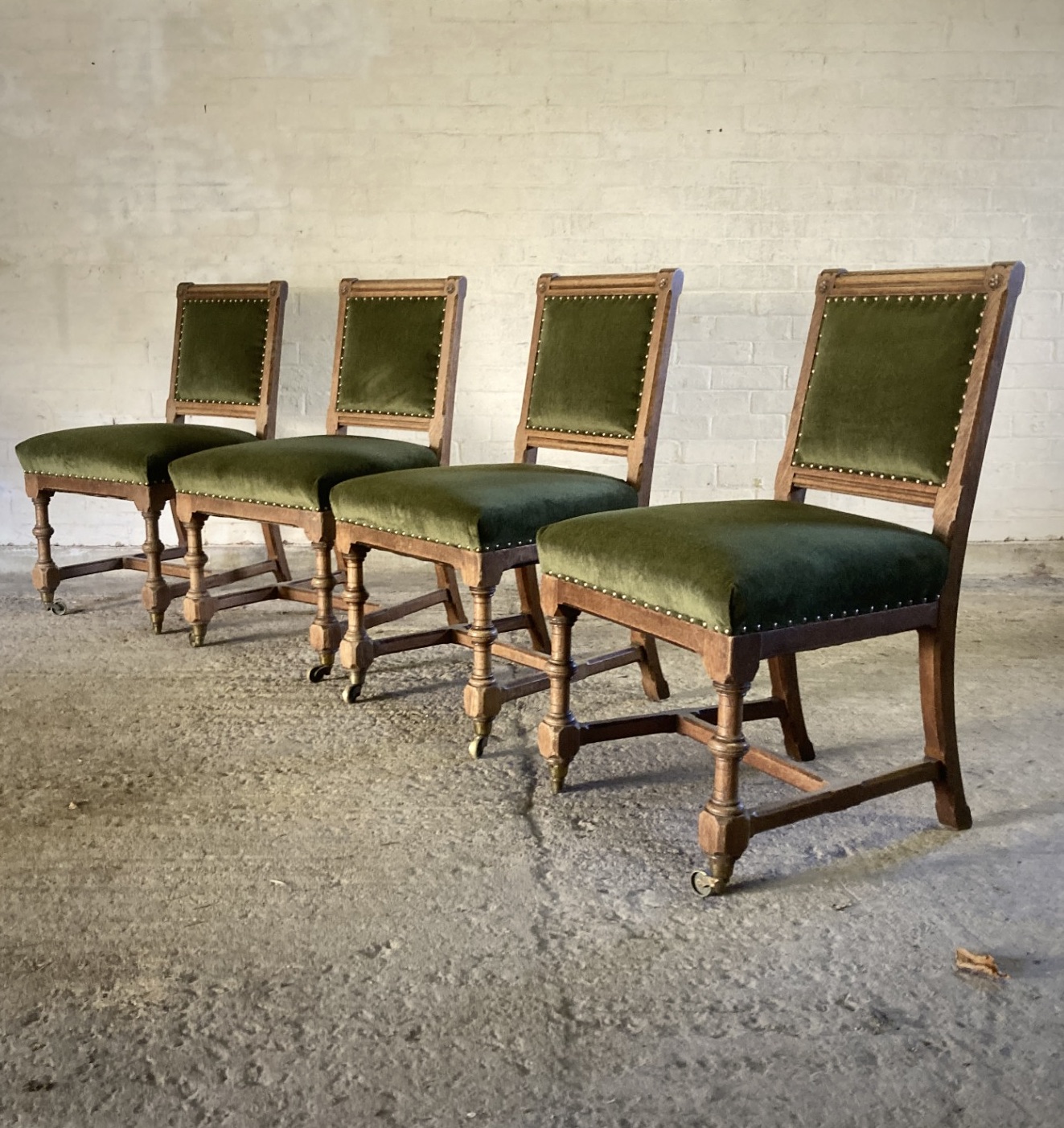 Set of 4 Gothic revival oak chairs