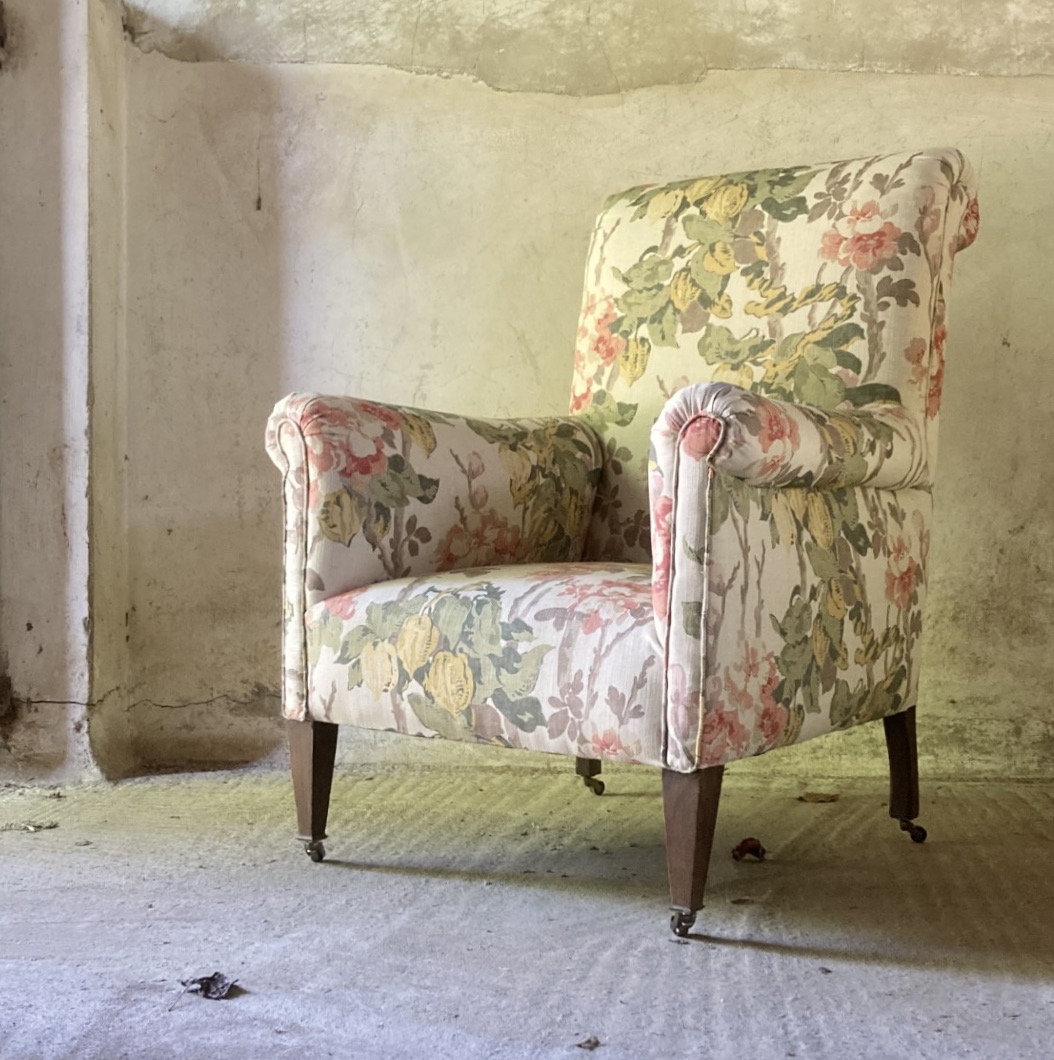 Edwardian armchair in Andrew Martin fabric