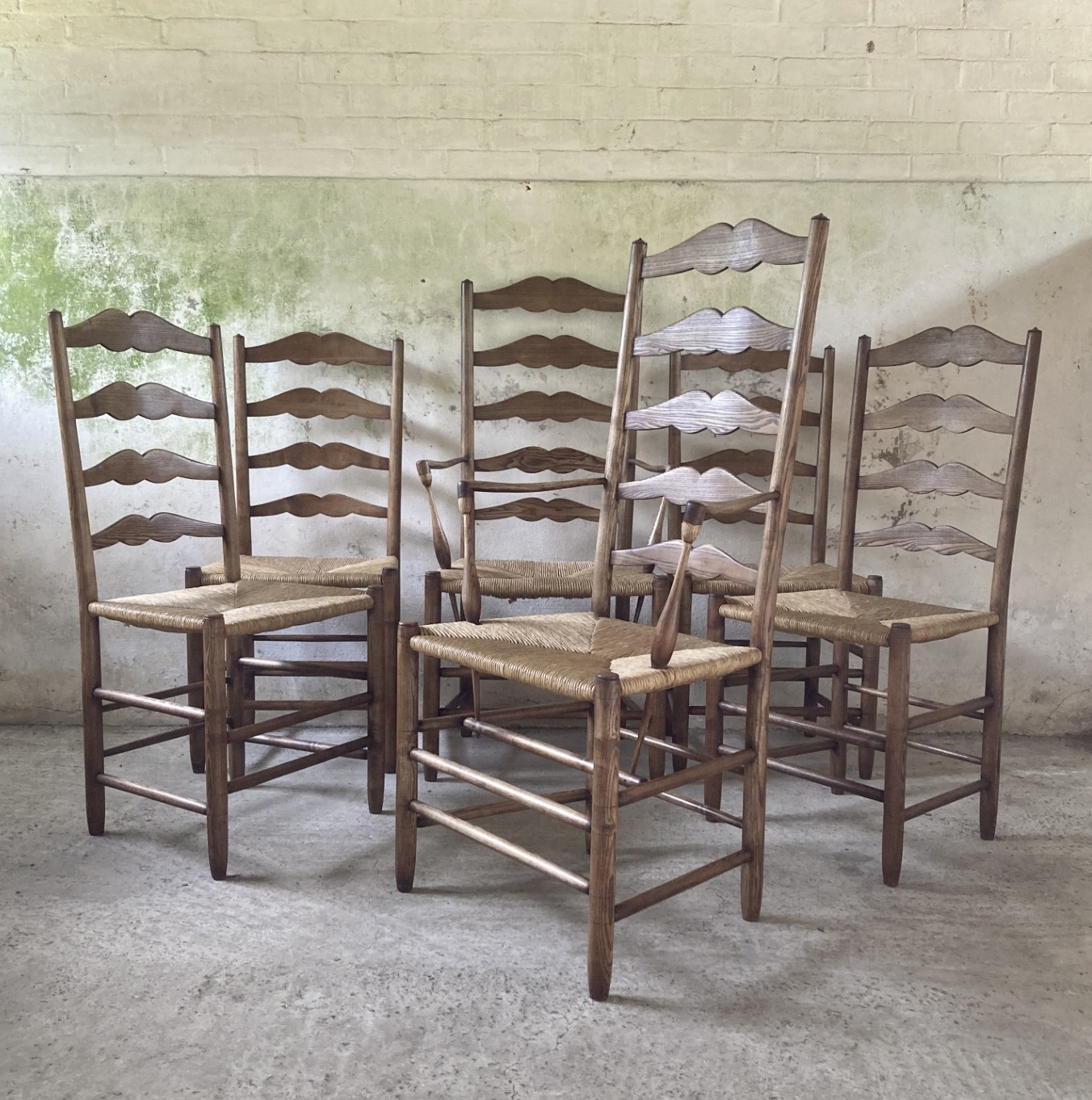 Set of six Ernest Gimson Cotswold School chairs