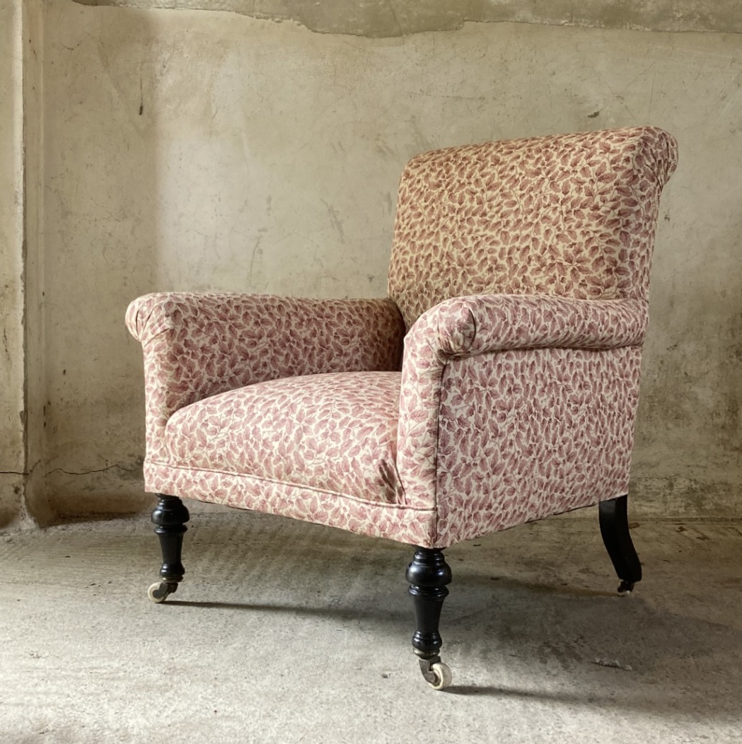 Victorian armchair in Bennison oak leaf fabric