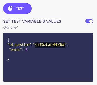 airtable webhook test values