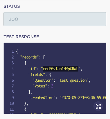 airtable webhook get information test response