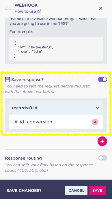 save webhook response