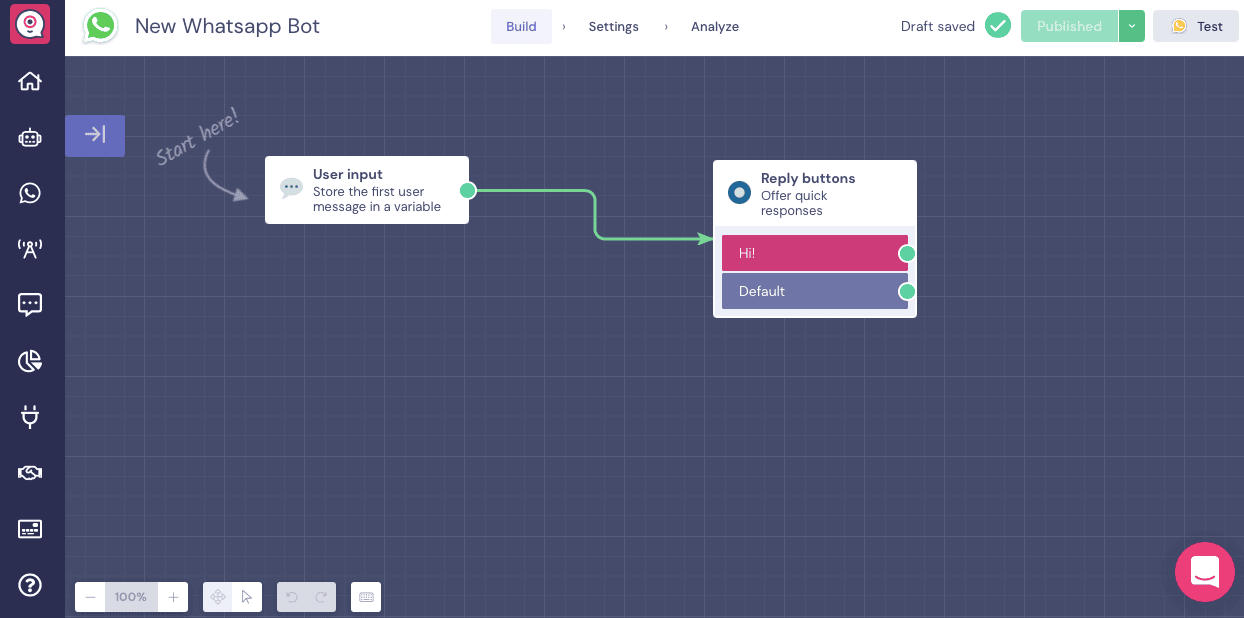 Imagen del primer bloque de cómo crear un WhatsApp bot 