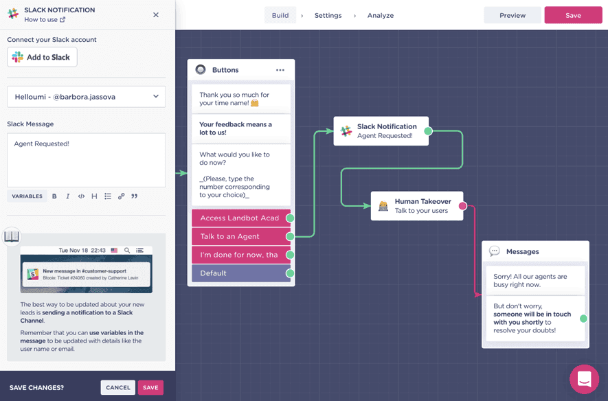 Imagen que muestra cómo transferir información de un bot para WhatsApp a Slack 