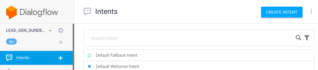 create intent in dialogflow