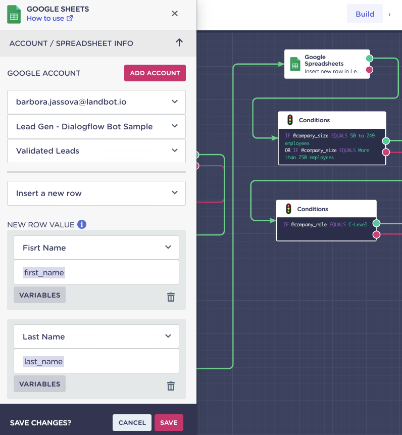 landbot google sheet integration