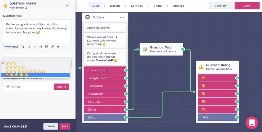 Rating block for website chatbot