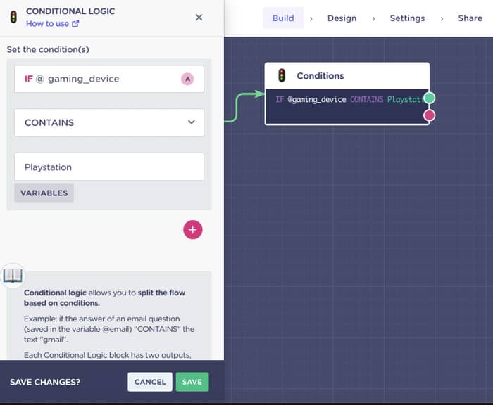 Conditional logic block for website chatbot