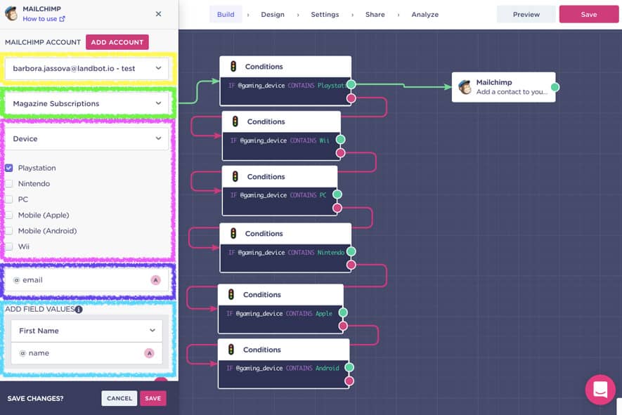 Mailchimp and website chatbot integration 