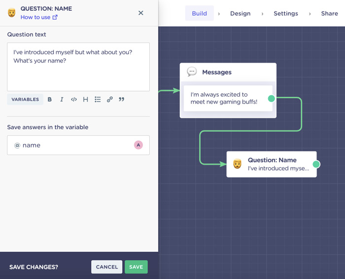 Bloque para preguntar el nombre del usuario en el chatbot para web 