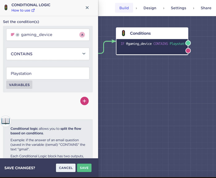 Bloque de lógica condicional en el chatbot para web 