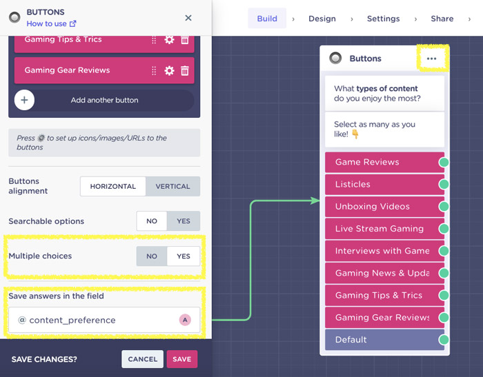 Bloque de elección múltiple en el chatbot para web 