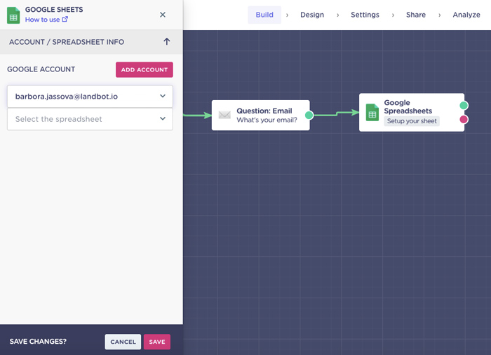 Bloque de integración de Google Spreadsheets con chatbot para web