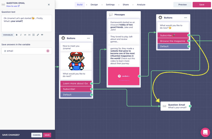 Bloque de obtención de email en el chatbot para web 