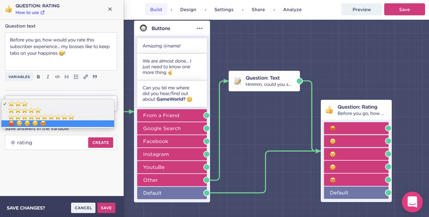 Bloque de calificación en el chatbot para web 