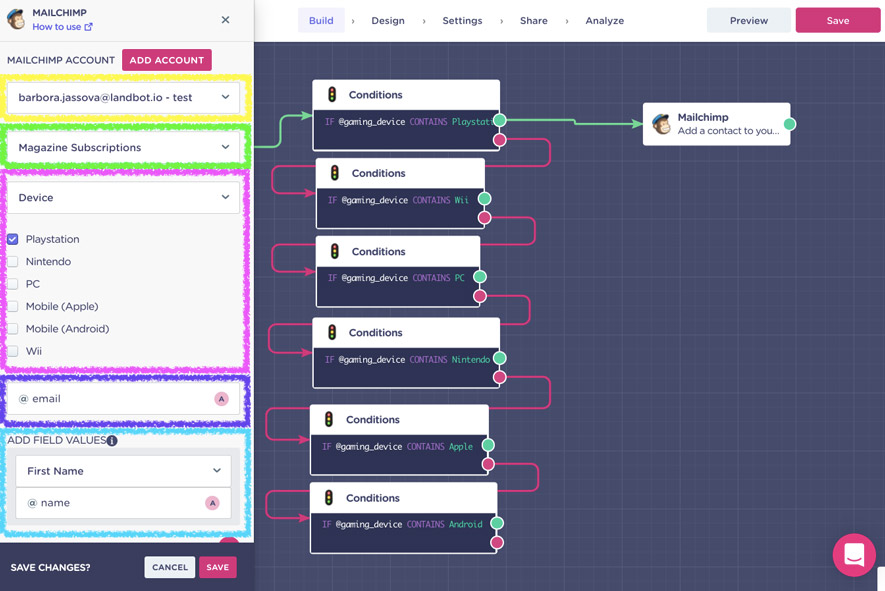 Integración con Mailchimp del chatbot para web 